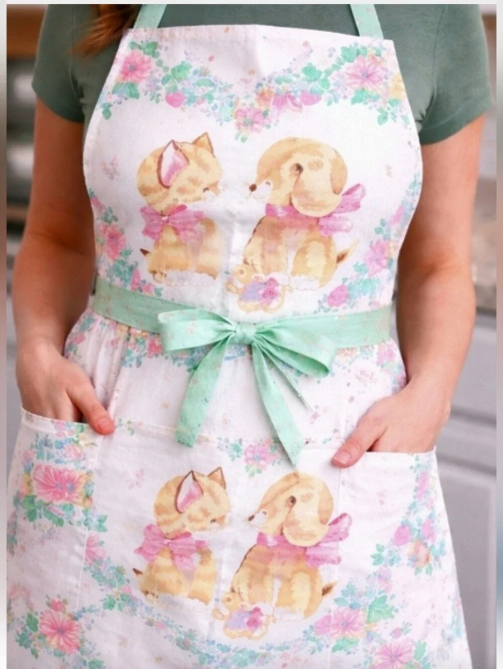 Kitty And Bunny  Floral Apron